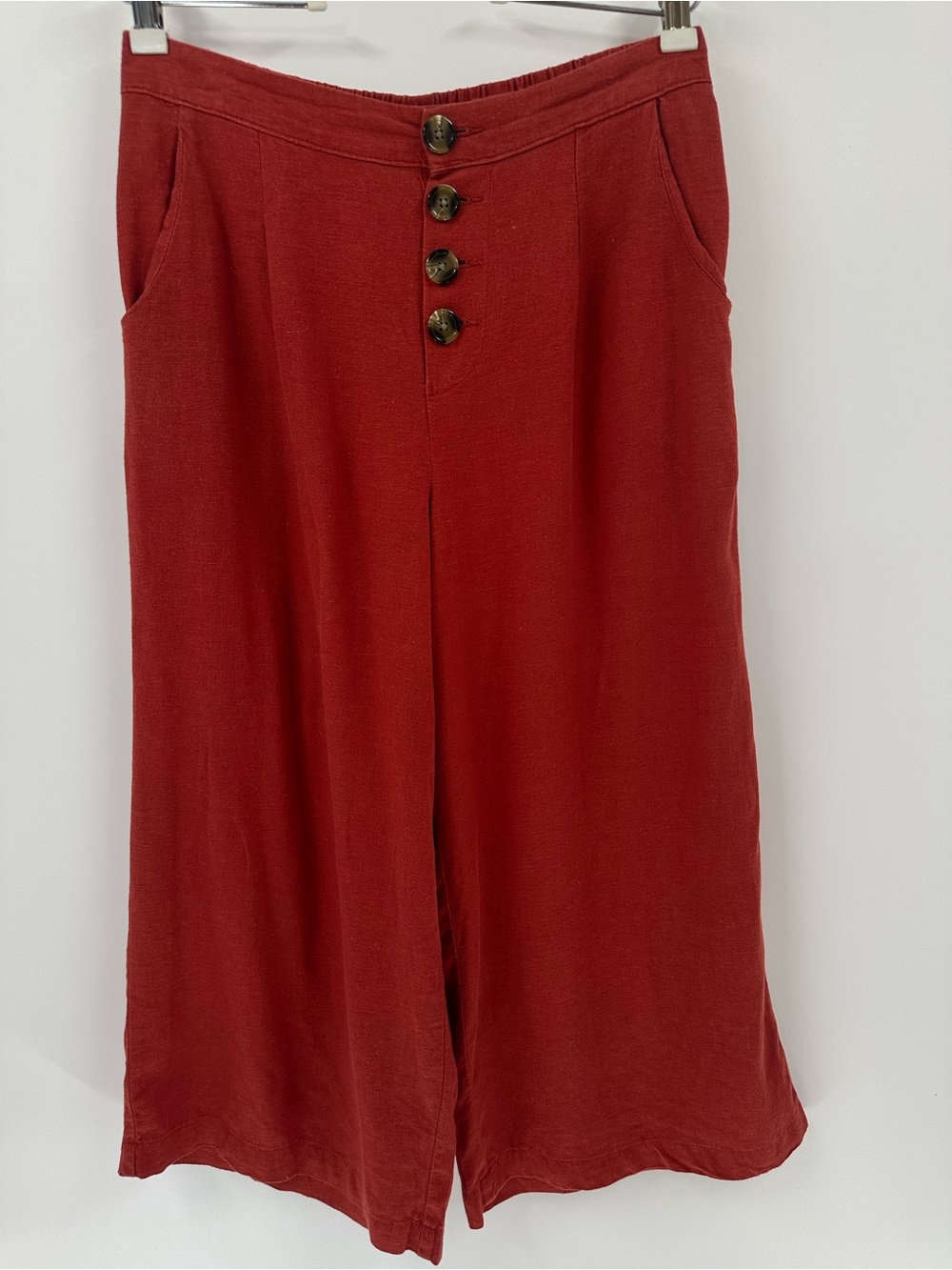 a.n.a. A new approach linen blend wide leg rust orange cropped pull on pants.
